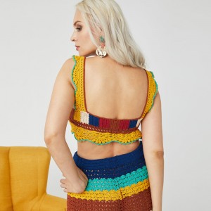 Djup v-ringad handgjorda virka sexiga kvinnliga tröja skörd topp stickade kläder