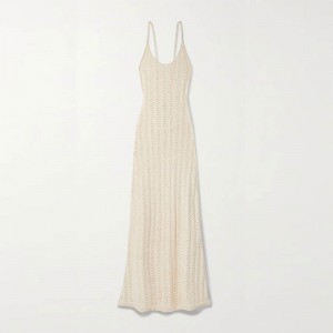 Knitkläder Tillverkare Anpassade runda hals Sling Hollow ut rygglösa sexiga kvinnor stickad klänning