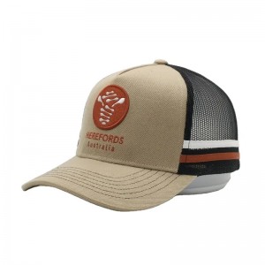 Anpassad högprofilerad australisk country trucker mössor, 2 sidor rand mesh trucker cap, randig trucker ha