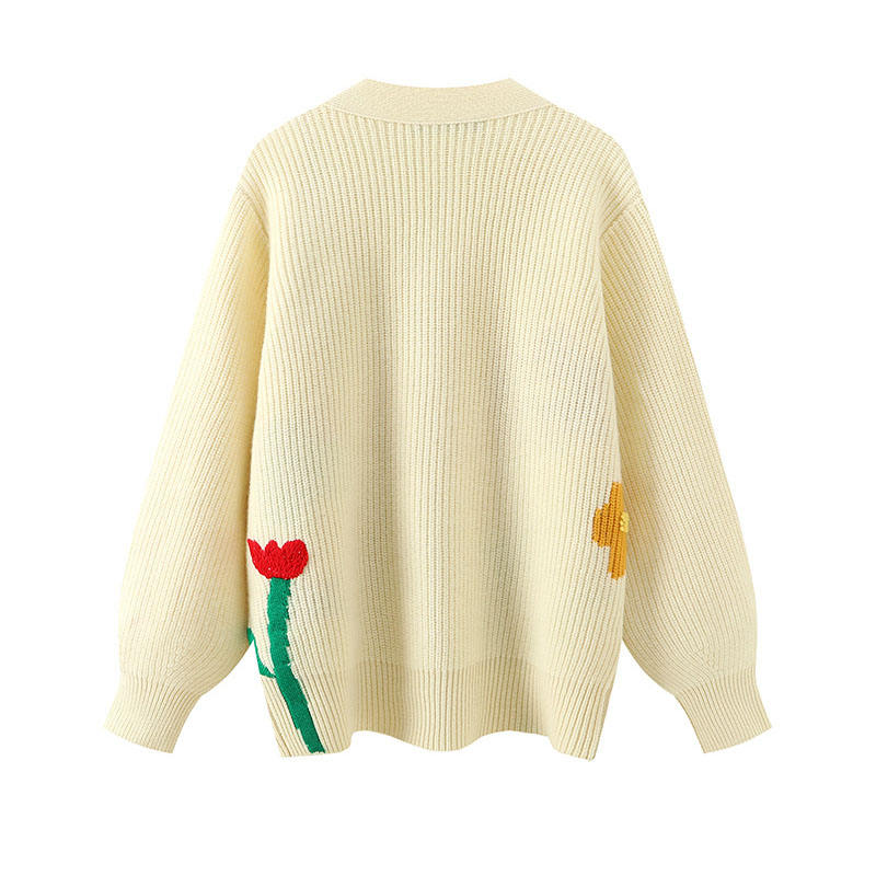 Designer Women's tröjor Anpassade överdimensionerade V-Neck stickade broderier Damer Jacquard Loose Cardigan Sweater Women for Woman