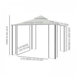 10 \\\\ \'x 13 \\\\\' Outdoor Soft Top Gazebo Pergola med gardiner, 2-Tier Steel Frame Gazebo för uteplats, gräddevit