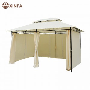 10 \\\\ \'x 13 \\\\\' Outdoor Soft Top Gazebo Pergola med gardiner, 2-Tier Steel Frame Gazebo för uteplats, gräddevit