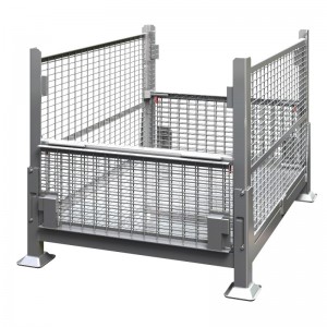 Metalltrådnätbulkbehållare med halvdroppsdörrar - hopfällbara