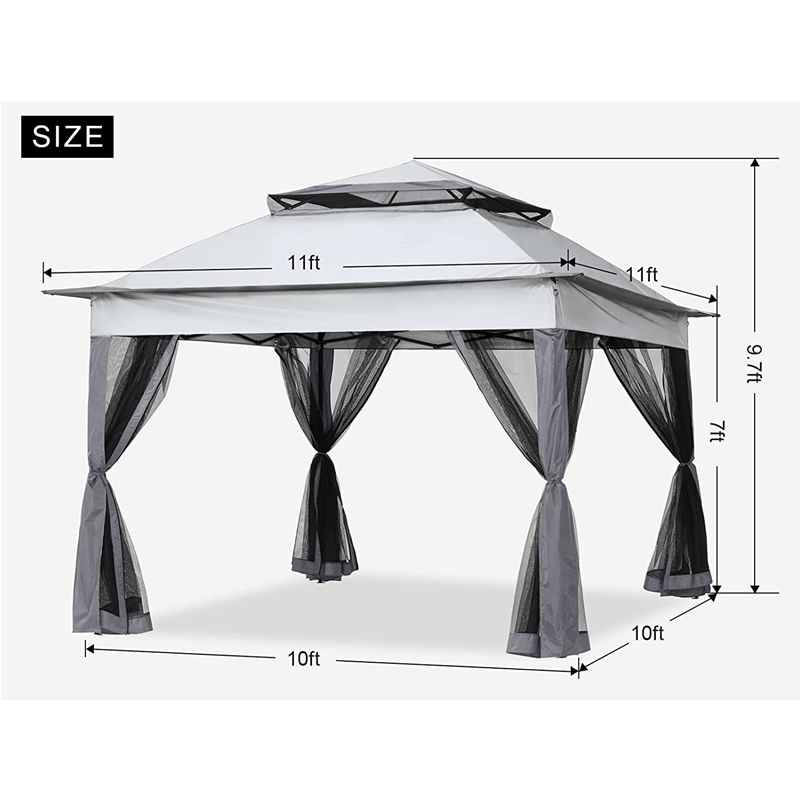 Garden Supplies Pergola aluminium utomhus lusthus utomhusaktiviteter med myggnät, grå