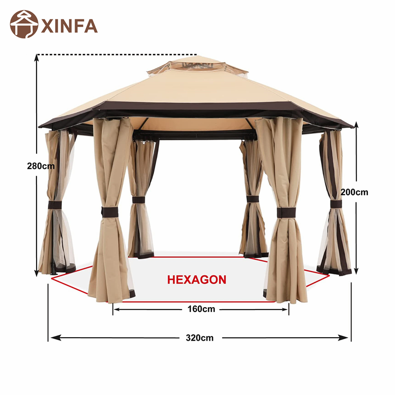 10 \\ 'x10 \\' Gazebos för uteplatser utomhus hexagonal lusthus mednät och integritetsgardiner