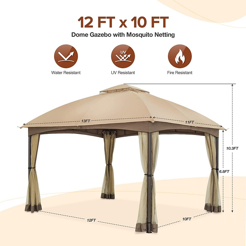 10x 12 uteplats kupol gazebo w/mosquitonetting, två-nivå vented för bakgård trädgård gräsmatta