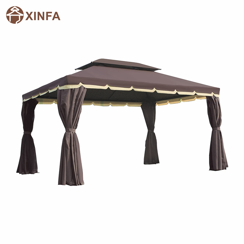 10 \\ 'x 13 \\' Patio Gazebo Dubbel tak utomhus Gazebo Canopy Shelter mednetting&gardiner, kaffe