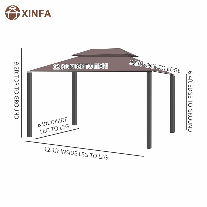 10 \\ 'x 13 \\' Patio Gazebo Dubbel tak utomhus Gazebo Canopy Shelter mednetting&gardiner, kaffe