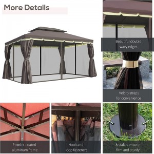 10 \\\\ \'x 13 \\\\\' Patio Gazebo Dubbel tak utomhus Gazebo Canopy Shelter mednetting&gardiner, kaffe
