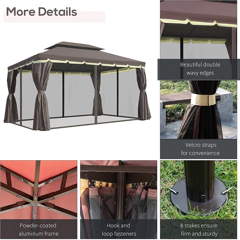 10 \\ 'x 13 \\' Patio Gazebo Dubbel tak utomhus Gazebo Canopy Shelter mednetting&gardiner, kaffe