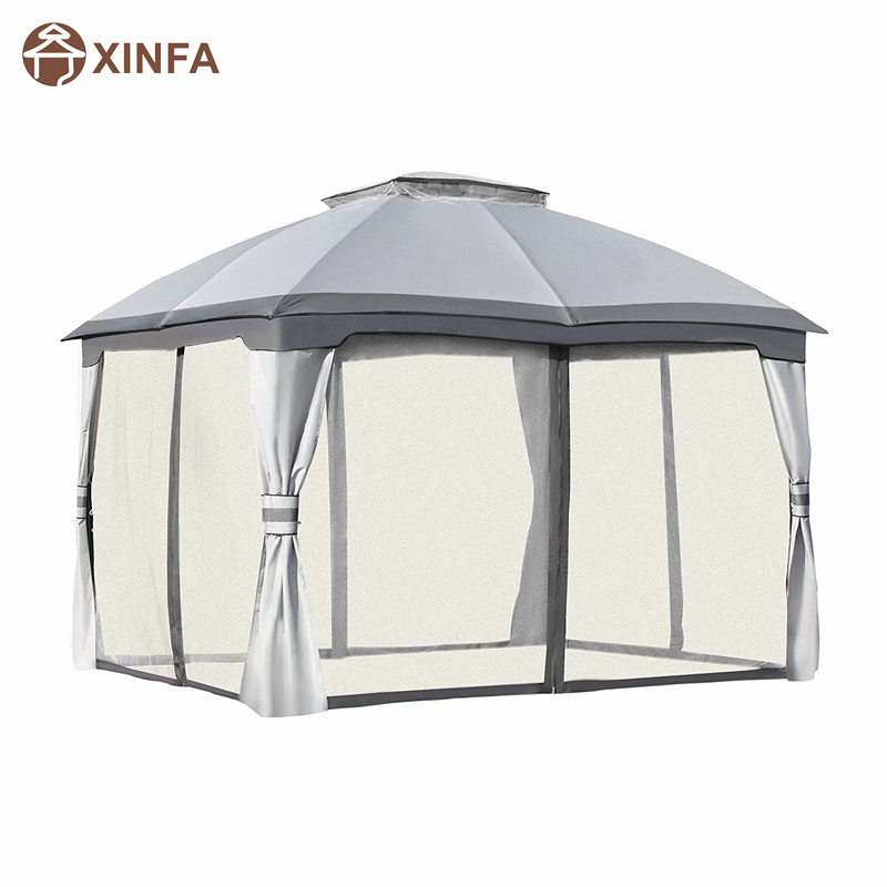 10 \\ 'x 12 \\' utomhus Gazebo uteplats lusthus canopy skydd w/double vented tak, dragkedjor sidoväggar, grå