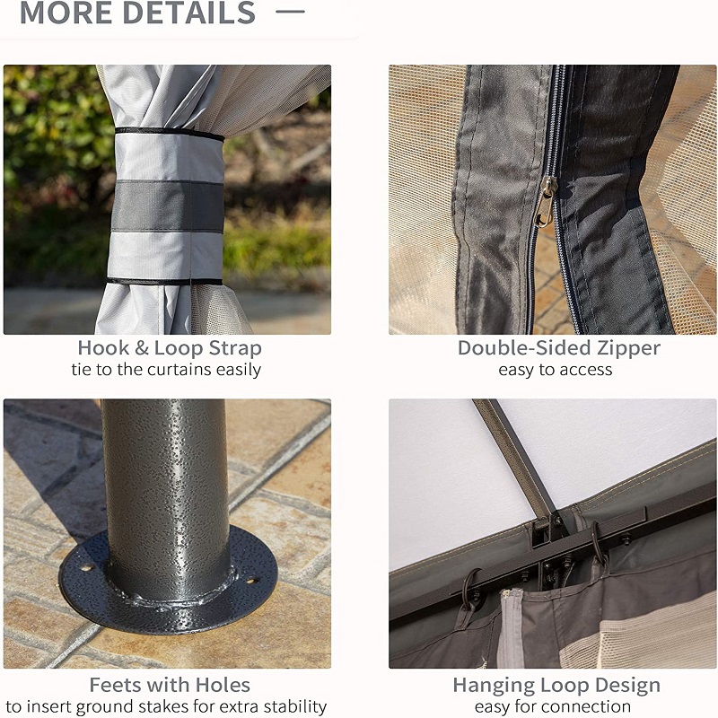 10 \\ 'x 12 \\' utomhus Gazebo uteplats lusthus canopy skydd w/double vented tak, dragkedjor sidoväggar, grå