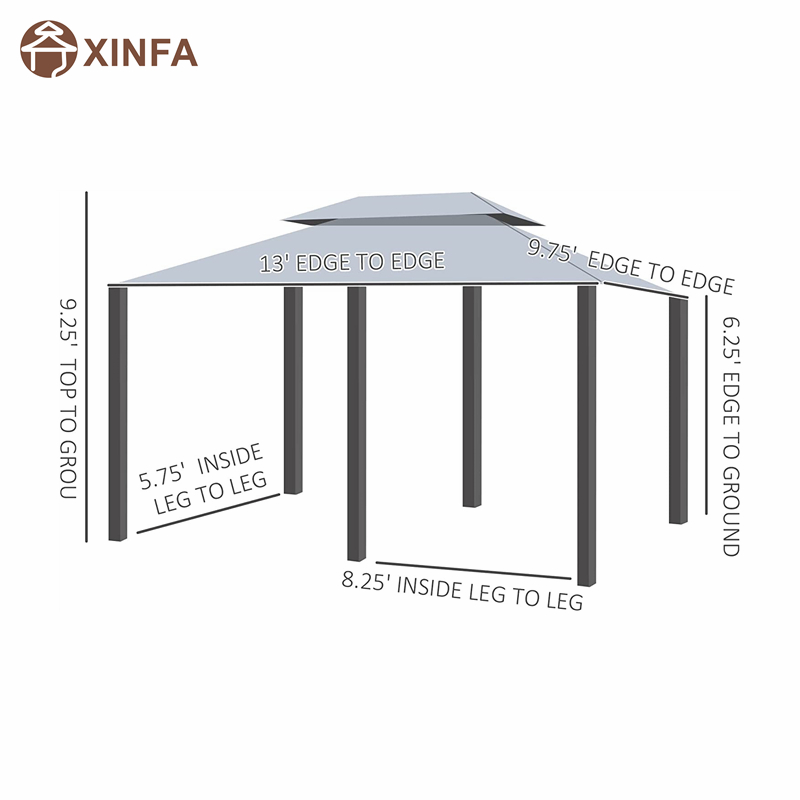 10 \\ 'x 13 \\' 2-Tier Steel Frame Gazebo för uteplats mjuk topp lusthus utomhus pergola med gardiner, salvia grå
