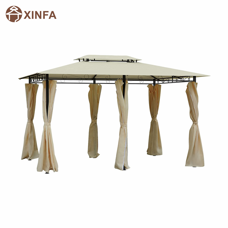 10 \\ 'x 13 \\' Outdoor Soft Top Gazebo Pergola med gardiner, grädde vit 2-ters stålram lusthus för uteplats