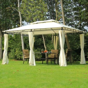 10 \\\\ \'x 13 \\\\\' Outdoor Soft Top Gazebo Pergola med gardiner, grädde vit 2-ters stålram lusthus för uteplats
