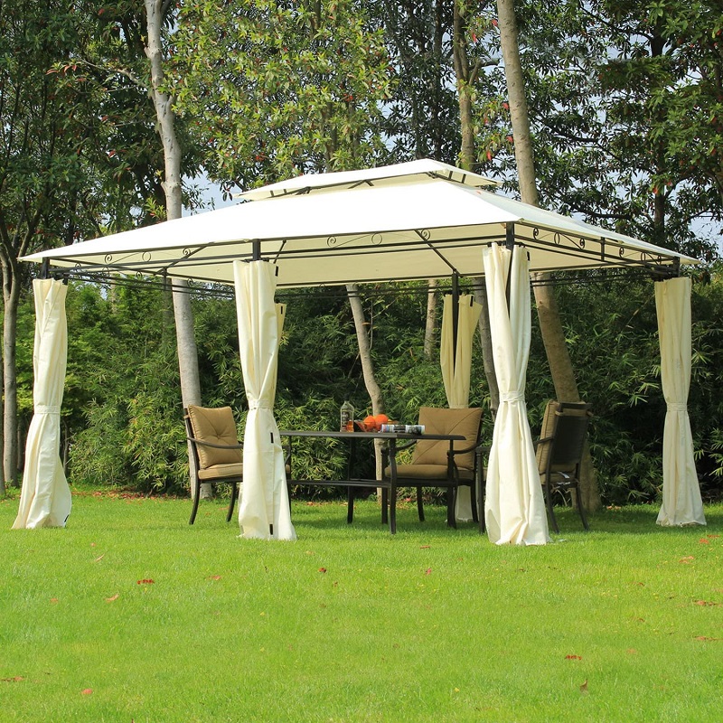 10 \\ 'x 13 \\' Outdoor Soft Top Gazebo Pergola med gardiner, grädde vit 2-ters stålram lusthus för uteplats