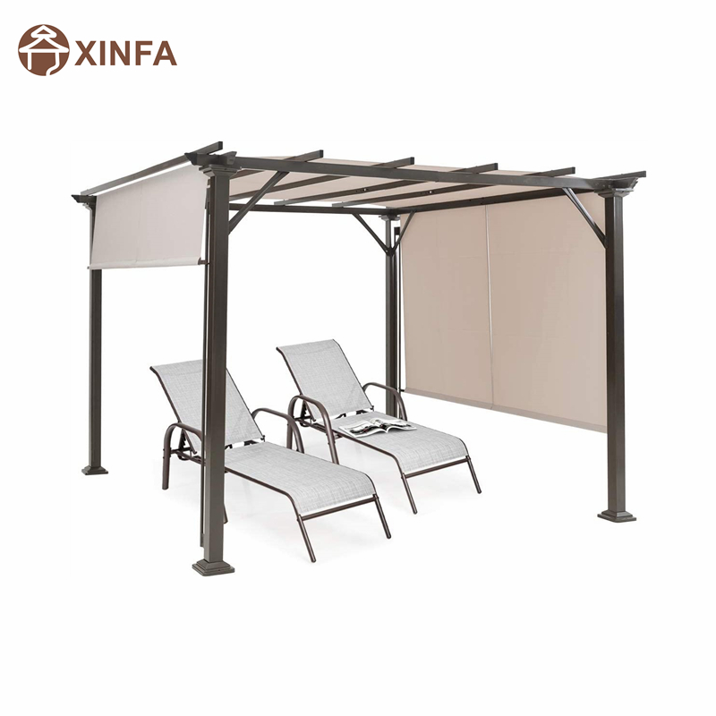 10 \\ 'x 10 \\' utomhus pergola, uteplatsmöbler skuggstruktur, utomhusstål pergola lusthus med utdragbara takskuggor