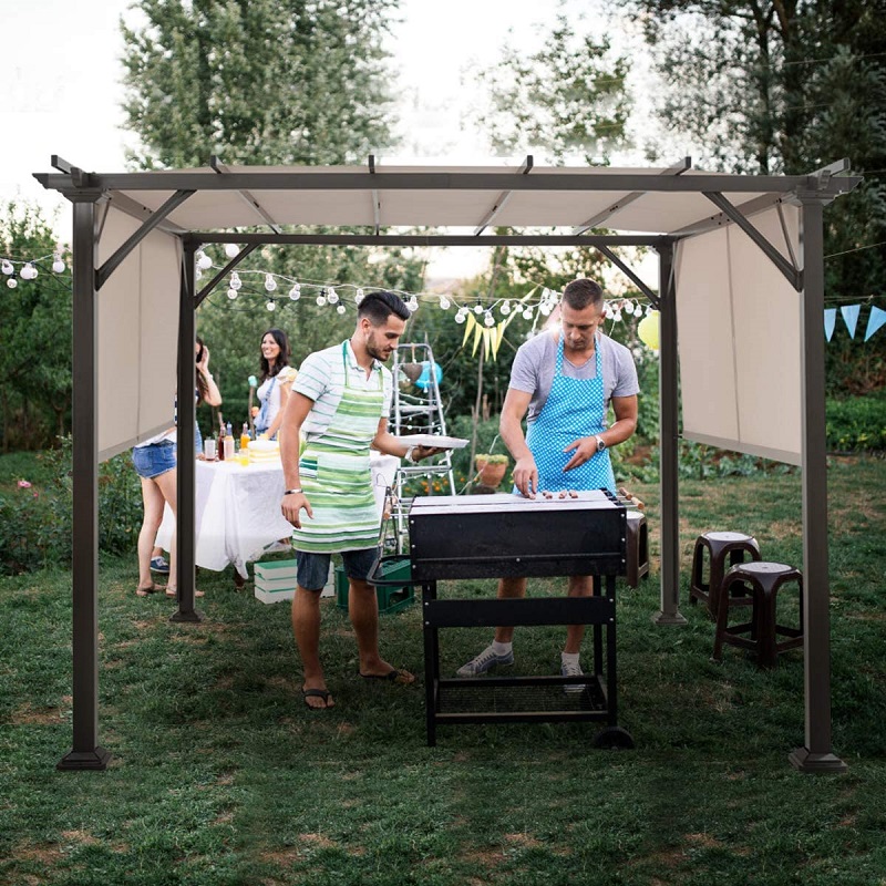 10 \\ 'x 10 \\' utomhus pergola, uteplatsmöbler skuggstruktur, utomhusstål pergola lusthus med utdragbara takskuggor