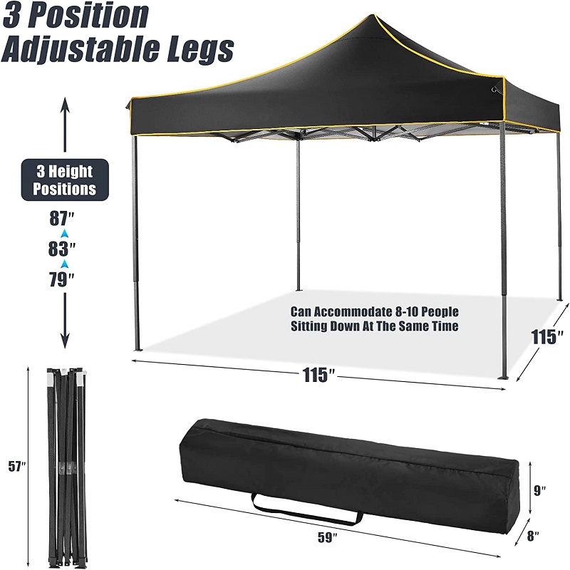 10x 10 pop -up canopy tält kommersiellt Instant Gazebo vattentätt taktält för fester camping svart
