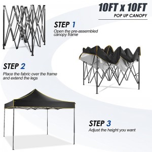 10x 10 pop -up canopy tält kommersiellt Instant Gazebo vattentätt taktält för fester camping svart