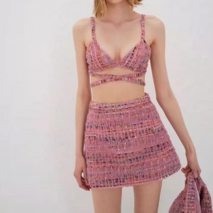 Retro temperament liten doftdräkt tweed smal kjol kostym