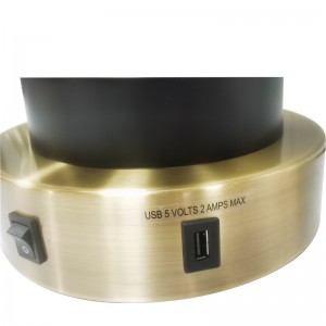 Anpassadnatt och lampa med antik mässing och svart finish, en på/off rocker switch, ett bekvämt utlopp och en USB -laddningsport i gästrummet