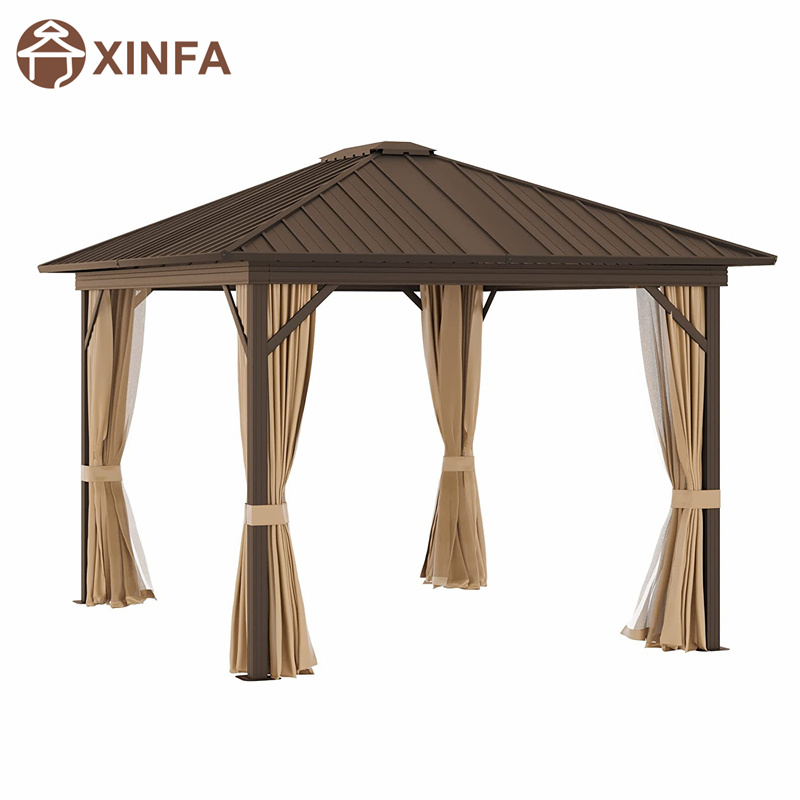 10 \\ 'x 12 \\' Galvaniserat ståltak Hardtop Cover Gazebo mednät och gardiner