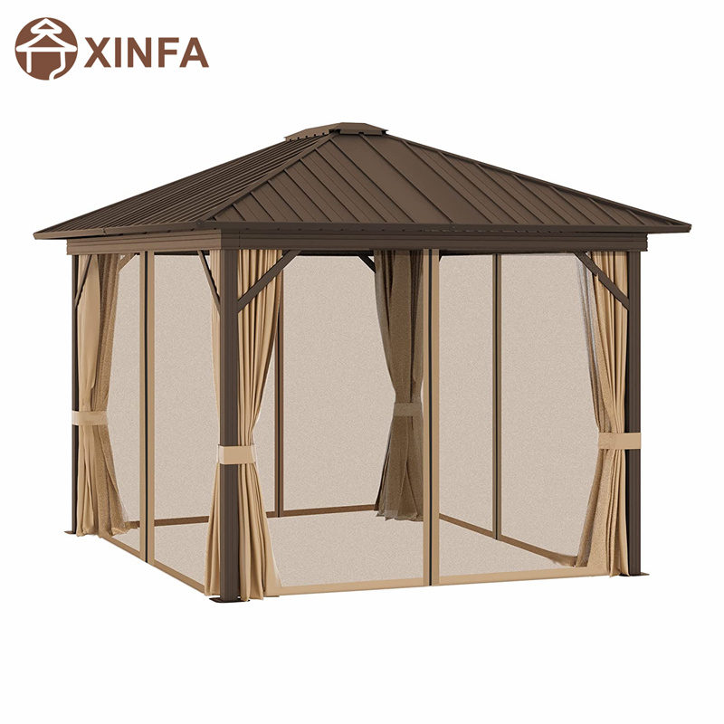 10 \\ 'x 12 \\' Galvaniserat ståltak Hardtop Cover Gazebo mednät och gardiner