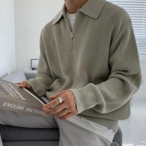 Pullover Jumper Men\'s Autumn and Winter Thocked Half Turtleneck Zip tröja