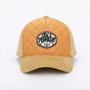 OEM Custom High Quality 5 Panel Foam Front Corduroy Baseball Cap, 3D broderi logotyp krökt grim läderband pappa hatt
