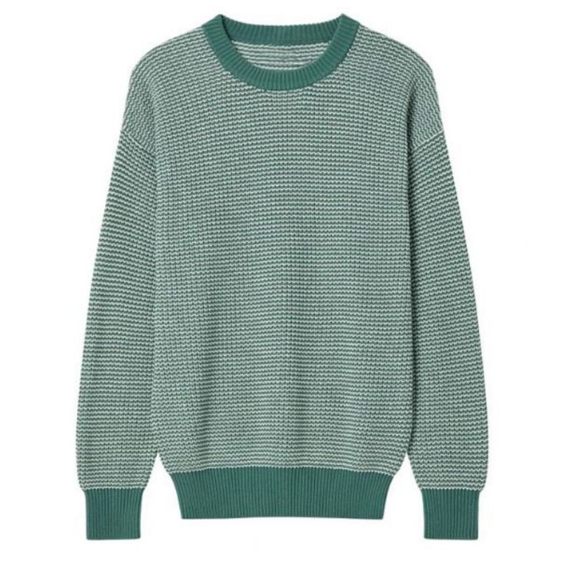 Men's Mix Color Sticked Pullover Crewneck långärmad tröja