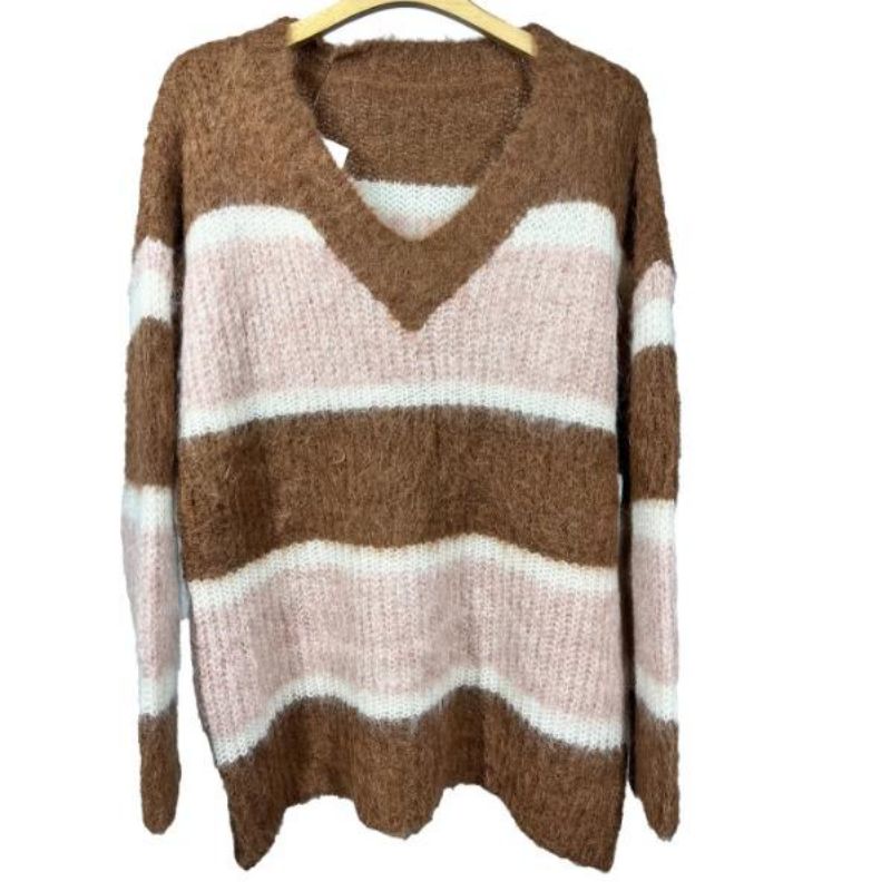 Kvinnor S Mohair Stripet Knitwear Pullover tröja