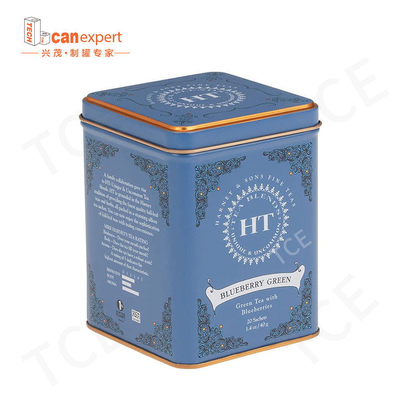 TCE- NY DESIGN SQUARE TEA TIN CAN TINLATE METALT METALT TEA KAN