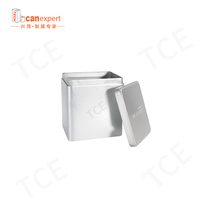 TCE- NY DESIGN SQUARE TEA TIN CAN TINLATE METALT METALT TEA KAN