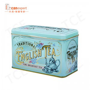 TCE- NY DESIGN SQUARE TEA TIN CAN TINLATE METALT METALT TEA KAN
