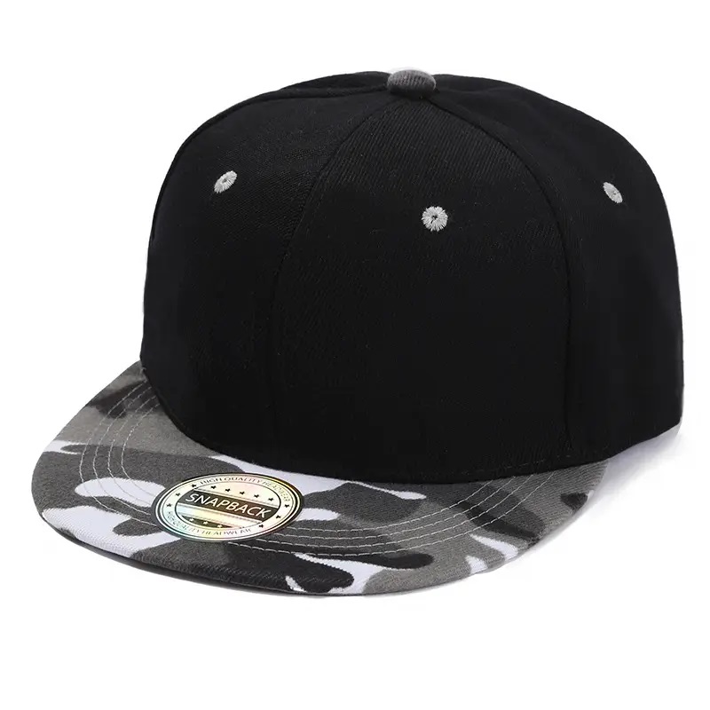 Broderi monterad mössa svart snapback baseball cap hatt kamouflagekontrast färg