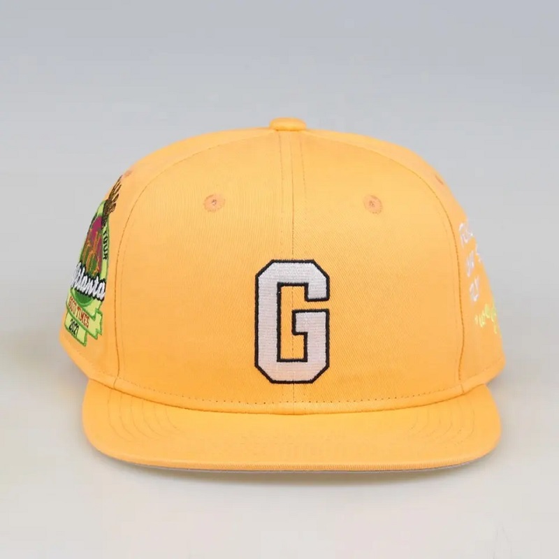 Tillverkad i Kina Six Panel Snapback Baseball Cap för män Custom Gorras Snapbacks Embrodery Hats Yellow