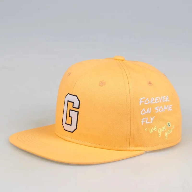 Tillverkad i Kina Six Panel Snapback Baseball Cap för män Custom Gorras Snapbacks Embrodery Hats Yellow