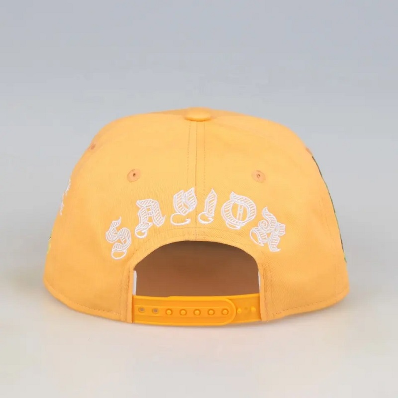 Tillverkad i Kina Six Panel Snapback Baseball Cap för män Custom Gorras Snapbacks Embrodery Hats Yellow