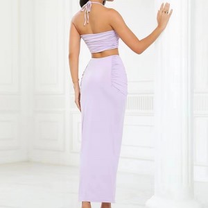 Europeisk och amerikansk stil sexig rygglös hängandenackväst öppen halva kjoluppsättning