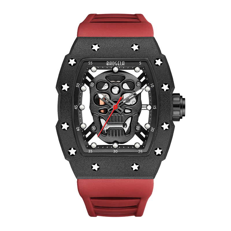 Baogela Skull Tonneau Watch Top Brand Quartz rostfritt stål Klockor Vattentät kreativ klocka Silikon Rem handledsklocka Rose 4141