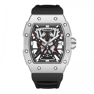 Baogela Top Brand Dominant Tonneau Mechanical Industrial Style Skeleton Lysande vattentäta sportklockor Steel Silicone Watch 4147