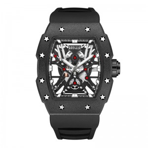 Baogela Top Brand Dominant Tonneau Mechanical Industrial Style Skeleton Lysande vattentäta sportklockor Steel Silicone Watch 4147