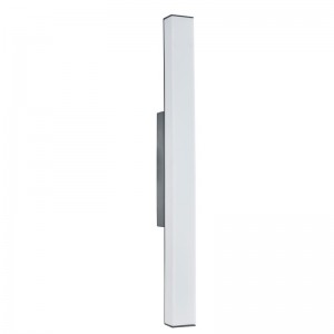 Hospitality Hotel Vanity Light Wall Sconce med platt grå finish och frostad vit akrylskugga på hotellet typiskt gästbad