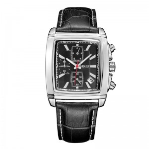Baogela Rectangle Dial Leather Strap Watch for Men Casual Blue Chronograph Quartz Watches Man Wristwatch Montre Reloj часы мск 22607