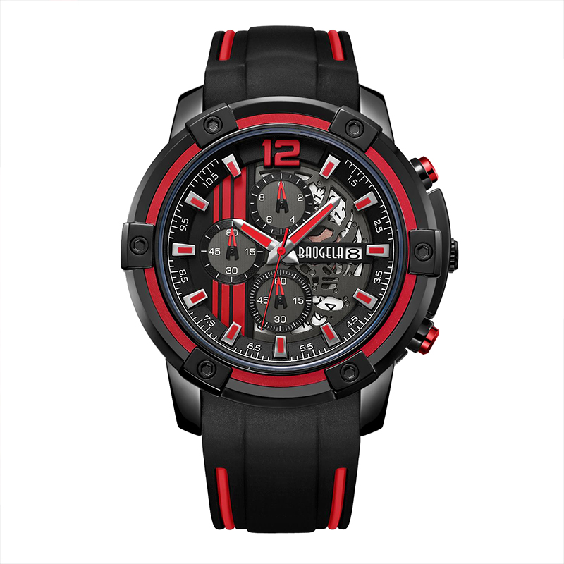 Baogel Men \\ 's Black Silicone Strap Quartz Watches Chronograph Sports Wristwatch For Man 3atm Waterproof Luminous Hands Yellow 22701