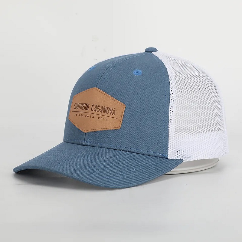 Anpassad högkvalitativ 6 Panel Richardson 112 Cap Style Cotton Structured Mesh Trucker Hat With Leather Patch