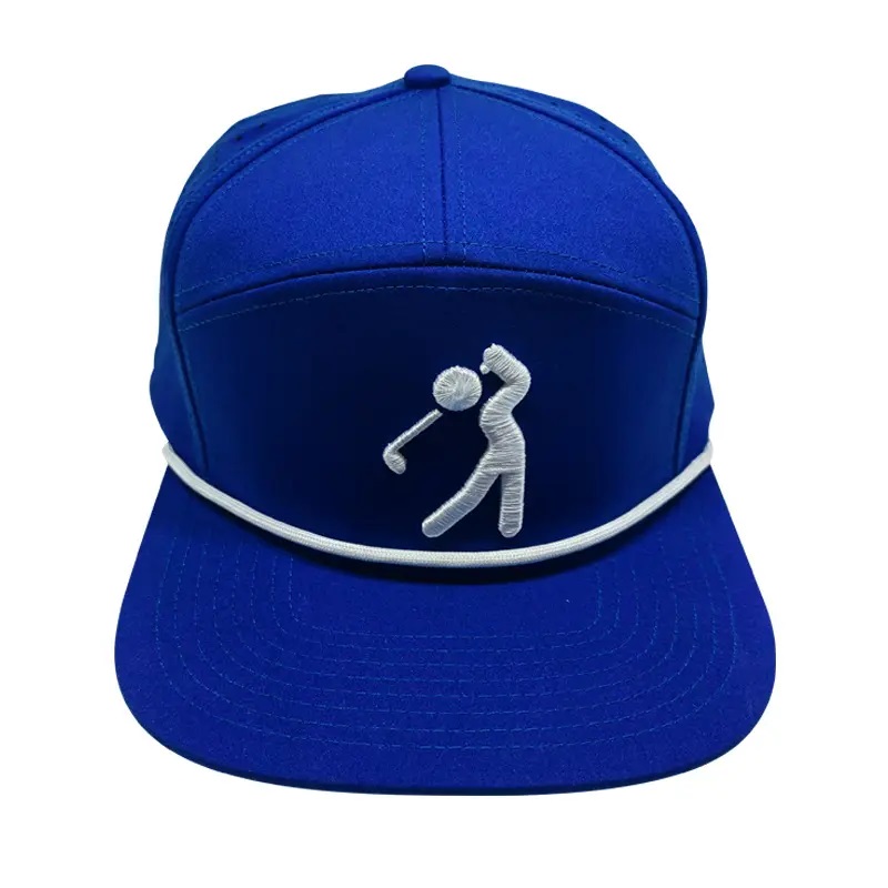 Anpassad högkvalitativ 7 -panelen perforerad hatt, Mens 3D broderi logotyp baseballmössa med rep