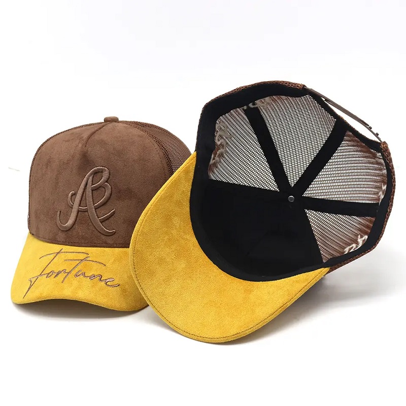 Fabriksanpassad mocka lastbilshatt broderi logotyp Brim Fair Mesh Trucker Hats