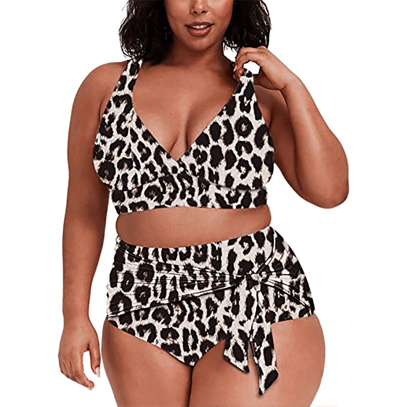 Leopard Print Strap Plus Size Swimsuits